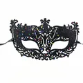 Black glitter masquerade mask with colorful star sequins for carnival - Black