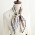 Elegant imitation silk peony flower scarf for women, 70cm professional square shawl - Khaki
