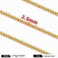 Close-up of 2.5mm golden stainless steel box chain for jewelry making DIY projects - 2.5mm / 18K Gold