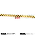 3mm wide golden stainless steel box chain link for DIY jewelry making accessories - 3mm / 18K Gold