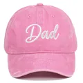 Detailed shot of pink washed cotton baseball cap with white embroidered Dad script - Pink DAD