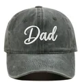 Close-up of a vintage washed grey baseball cap with white Dad script embroidery detail - Army Green DAD