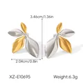 Detailed view of two-tone gold and silver leaf earrings with size and weight specs - Two-Tone Leaf Style (XZ-E10695) / Gold and Silver Two-tone