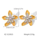 Two-tone flower leaf stud earrings in 18K gold plated stainless steel - Two-Tone Botanical Style (XZ-E10915)