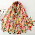 Lightweight Balinese yarn scarf with colorful floral print and cute tassels - Fresh Pastoral Floral (SL2606-019)