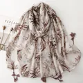 Elegant Bali yarn scarf with tropical leaf pattern and decorative tassels - Brownish Plant Leaves (SL2606-018)