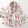 Lightweight white Bali yarn scarf featuring pink floral print and delicate tassels decoration - Pink Refreshing Floral (SL2606-023)