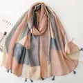 Thin Bali yarn scarf with tassels and geometric striped pattern in soft pastel colors - Modern Geometric Stripes (SL2606-024)