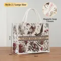 Large Morris style floral canvas tote bag featuring magnetic closure and bird prints - Cream Natural Print / L