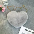 Chic grey heart-shaped faux fur shoulder bag for women with decorative gold chain strap - Light Gray