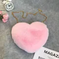 Elegant soft pink heart-shaped plush crossbody bag featuring a golden metal chain strap - Light Pink