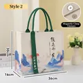 Durable large canvas tote bag with Chinese landscape artwork and magnetic closure - Chinese Tranquil Landscape / L
