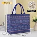 Large capacity canvas tote bag with geometric pattern and secure magnetic buckle closure - Navy Ethnic Geometric / L