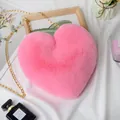 Soft pink heart-shaped plush crossbody bag featuring a stylish gold chain strap - Hot Pink
