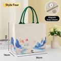 Stylish canvas tote bag featuring mountain landscape print and secure magnetic buckle - Chinese Tranquil (No Ribbon) / L