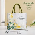 Small floral canvas tote bag with chamomile print and green handles - Daisy Print Pattern / S