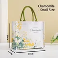 Small floral canvas tote bag with chamomile print and green handles - Daisy Print Pattern / S