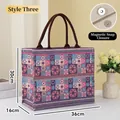 Floral pattern canvas tote bag with magnetic closure and 36x16x30cm dimensions - Vintage Ethnic Geometric / L