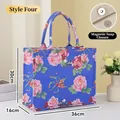 Large blue floral canvas tote bag with phoenix print and magnetic snap closure - Blue Peony Phoenix / L