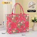 Large capacity pink floral canvas tote bag featuring rose pattern and magnetic closure - Pink Rose Floral / L