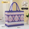 Purple paisley pattern canvas tote bag with magnetic closure and large capacity - Purple Ethnic Pattern / L