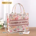 Large capacity floral canvas tote bag with 'Flower of Youth' print and dimensions - Floral Pattern (Style 2) / L