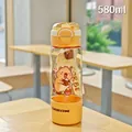 Cute 580ml Capybara cartoon plastic water bottle with drinking straw and strap for kids - 600ml / LF-2042 Brown (Capybara)