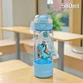 580ml blue children's cartoon dinosaur straw water bottle with a portable white strap - 600ml / LF-2042 Light Blue (Dinosaur)