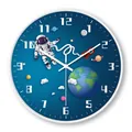 Modern silent wall clock with a creative astronaut space theme for kids room decor - Fly to the Moon / S