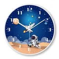 Modern silent wall clock with astronaut and spaceship design for kids room - Saturn Walk / S