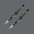 Elegant rhinestone bobby pins with green and teal crystals in a silver-tone finish - Retro Colored Crystal Hair Pin (HS-J3052BLK) / Black