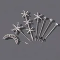 Set of 6 silver rhinestone hair clips featuring moon and star designs for girls - Star and Moon Shine Style (HS-J6462S) / Silver