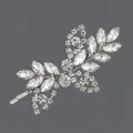 Elegant silver-toned hair clip featuring a sparkling rhinestone leaf and floral motif - Floral Leaf Heavyweight Hair Pin (HS-J3517) / Silver