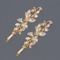Elegant gold rhinestone bobby pins with leaf-shaped floral design, set of 2 pieces - Hollow Flower Hair Pin (HS-J6594G) / Gold