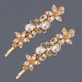Elegant gold-tone hairpins with sparkling rhinestones and floral butterfly design - Butterfly Flower Vine Style (HS-J6595G) / Gold