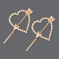 Elegant gold rhinestone heart arrow bobby pin hair clips in a 2-piece set - Cupid's Arrow Heart Style (HS-J6490AB) / Gold