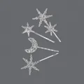 Elegant silver star and moon rhinestone bobby pin set for versatile hair styling - 5-Piece Star Moon Snowflake Style (HS-J6262) / Silver