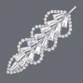 Elegant silver leaf-shaped hair clip with sparkling rhinestones and crystals for women - Ornate Leaf Feather Style (HS-J6993S) / Silver