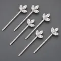 Elegant silver bobby pins featuring marquise cut rhinestone leaf designs for daily wear - 6-Piece Clover Leaf Style (HS-J7430S) / Silver
