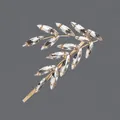Elegant golden hair clip featuring shimmering crystal leaf branch design for women - Marquise Leaf Hair Pin (HS-J6765G) / Gold
