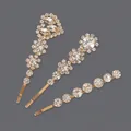 Set of three elegant gold-tone hair clips featuring heart and floral rhinestone designs - Heart Flower 3-Piece Set (HS-J6449G) / Gold