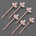 Elegant rose gold bobby pins set featuring leaf-shaped marquise crystals for women - 6-Piece Rose Gold Clover Style (HS-J7430RG) / Rose Gold