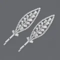 Elegant silver-toned leaf hairpins with sparkling baguette rhinestones, set of 2 pins - 2-Piece Leaf Step-Cut Style (HS-J6563S) / Silver