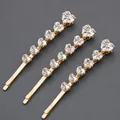 Elegant gold-tone bobby pins with heart-shaped rhinestones for women's daily styling - 3-Piece Heart Shape Rhinestone Style (HS-J7473G) / Gold