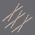 Luxury set of gold-plated bobby pins with colorful AB rhinestones in cross design - 3-Pair Cross AB Rhinestone Set (HS-J6447AB) / Gold