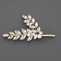 Elegant gold leaf hair clip with marquise crystals and pearls for women. - Artificial Pearl Branch Hair Pin (HS-J6912G) / Gold