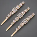 Elegant gold-tone hair clips set with sparkling square clear rhinestones for women - 3-Piece Emerald Cut Stone Style (HS-J7474G) / Gold