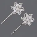 Elegant silver-toned flower hairpins with marquise rhinestones, set of two pieces - 2-Piece Flower Style (HS-J7495S) / Silver