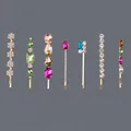 Set of seven multi-colored crystal rhinestone bobby pins for women - 7-Piece Colorful Gem Style (HS-J6784) / Gold