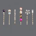 Set of 6 elegant gold-toned bobby pins with colorful sparkling rhinestone designs. - 6-Piece Color Princess Set (HS-J6779) / Gold